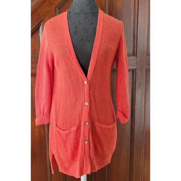 J. Jill Sweaters - J Jill Coral Salmon Pink V Neck Cardigan Sweater Small XS Linen